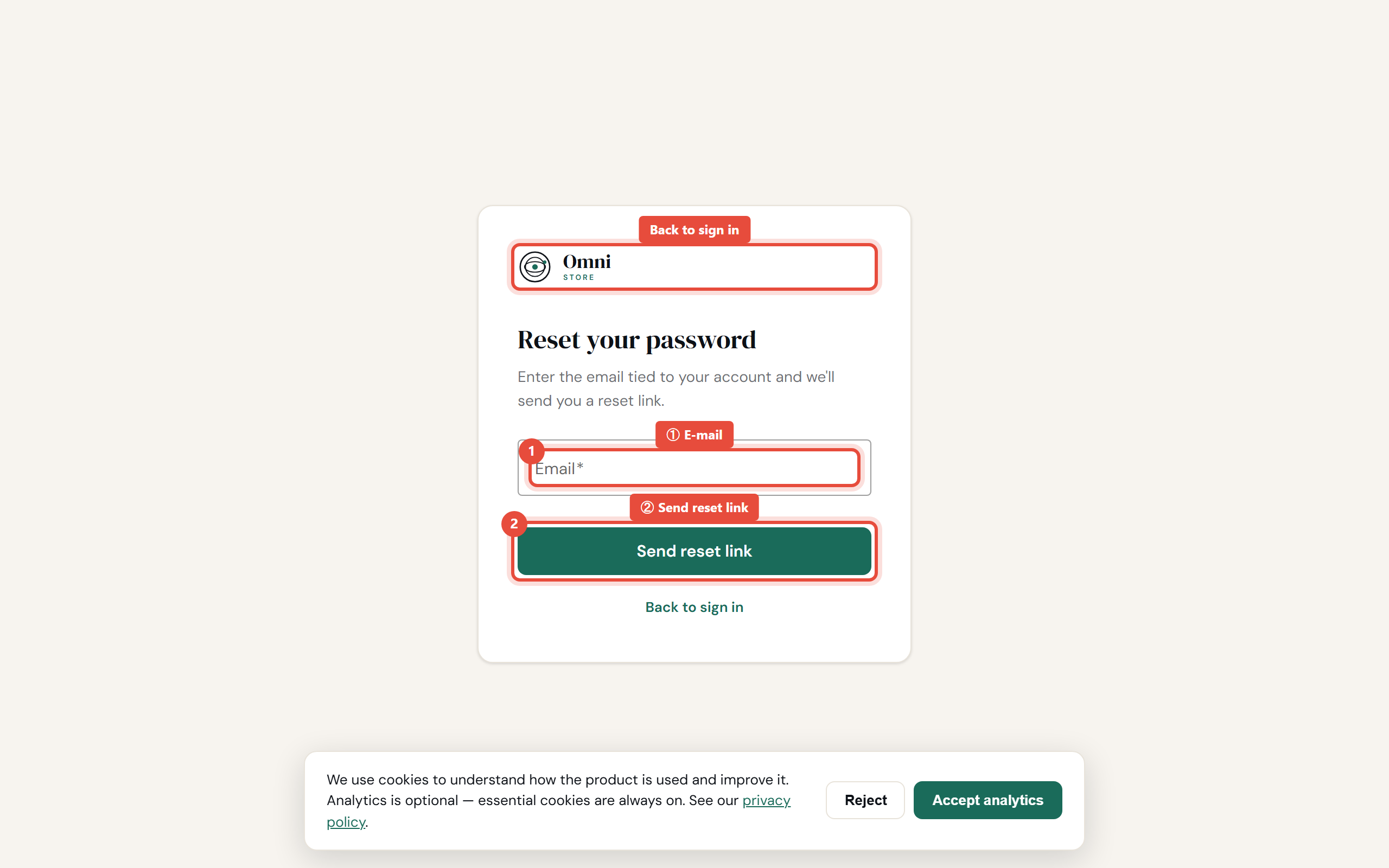 Forgot password page - desktop