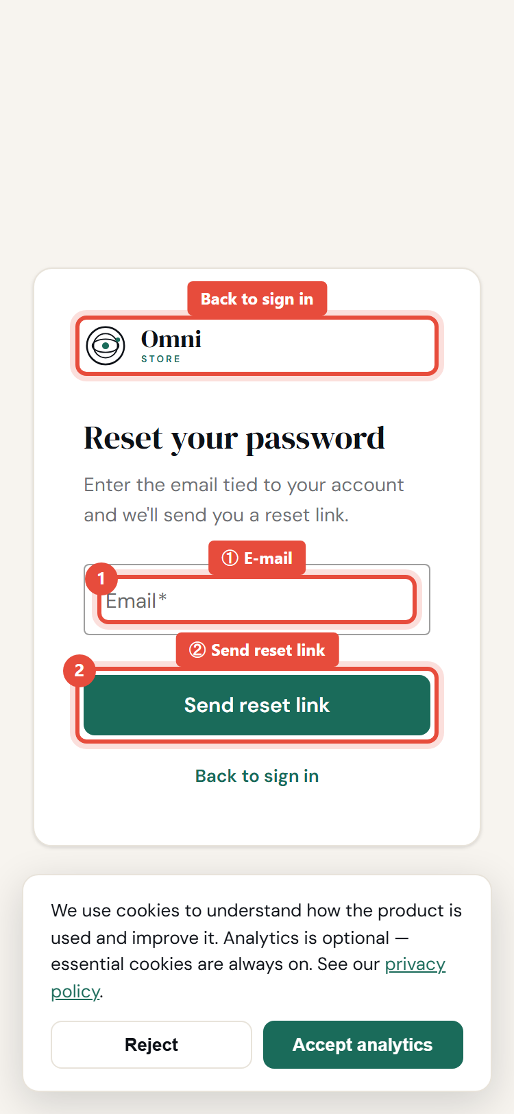 Forgot password page - mobile