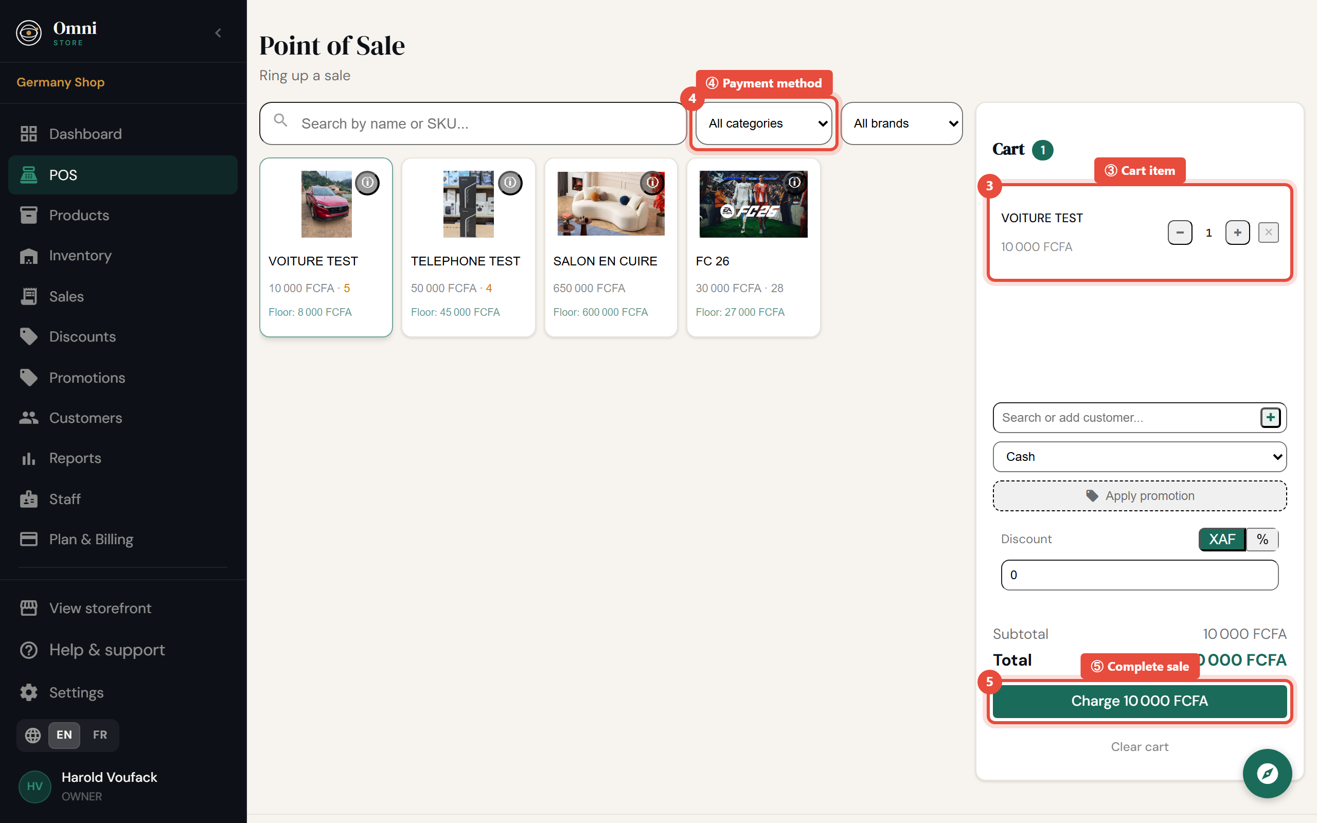 Steps 5–6 - Choose payment and complete the sale