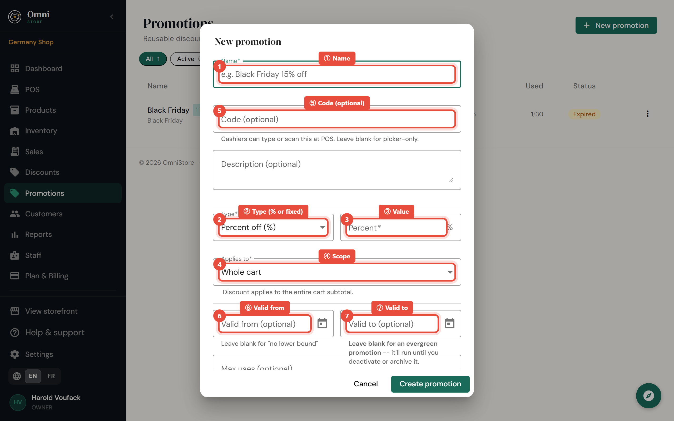 Steps 2–3 - Fill in promotion details