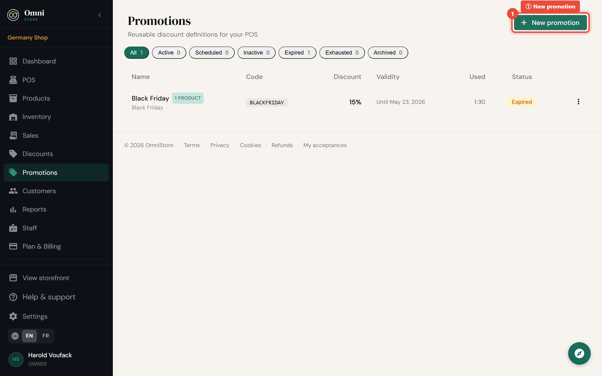 Step 1 - Click New promotion