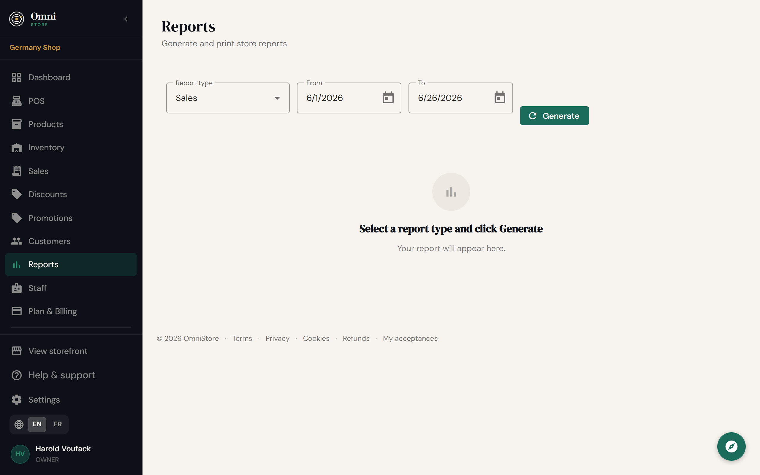 Reports page - desktop