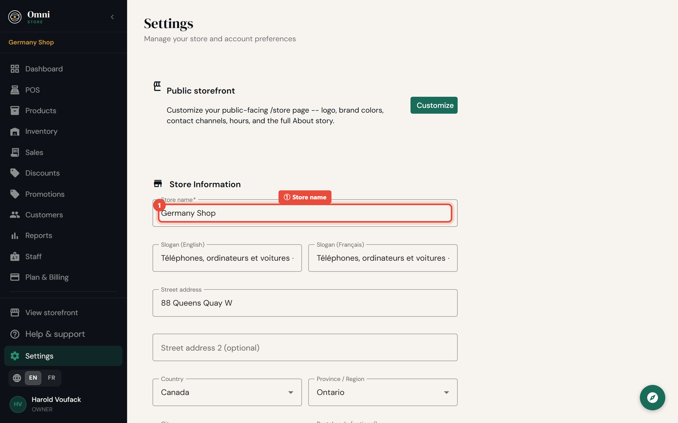 Settings page - desktop