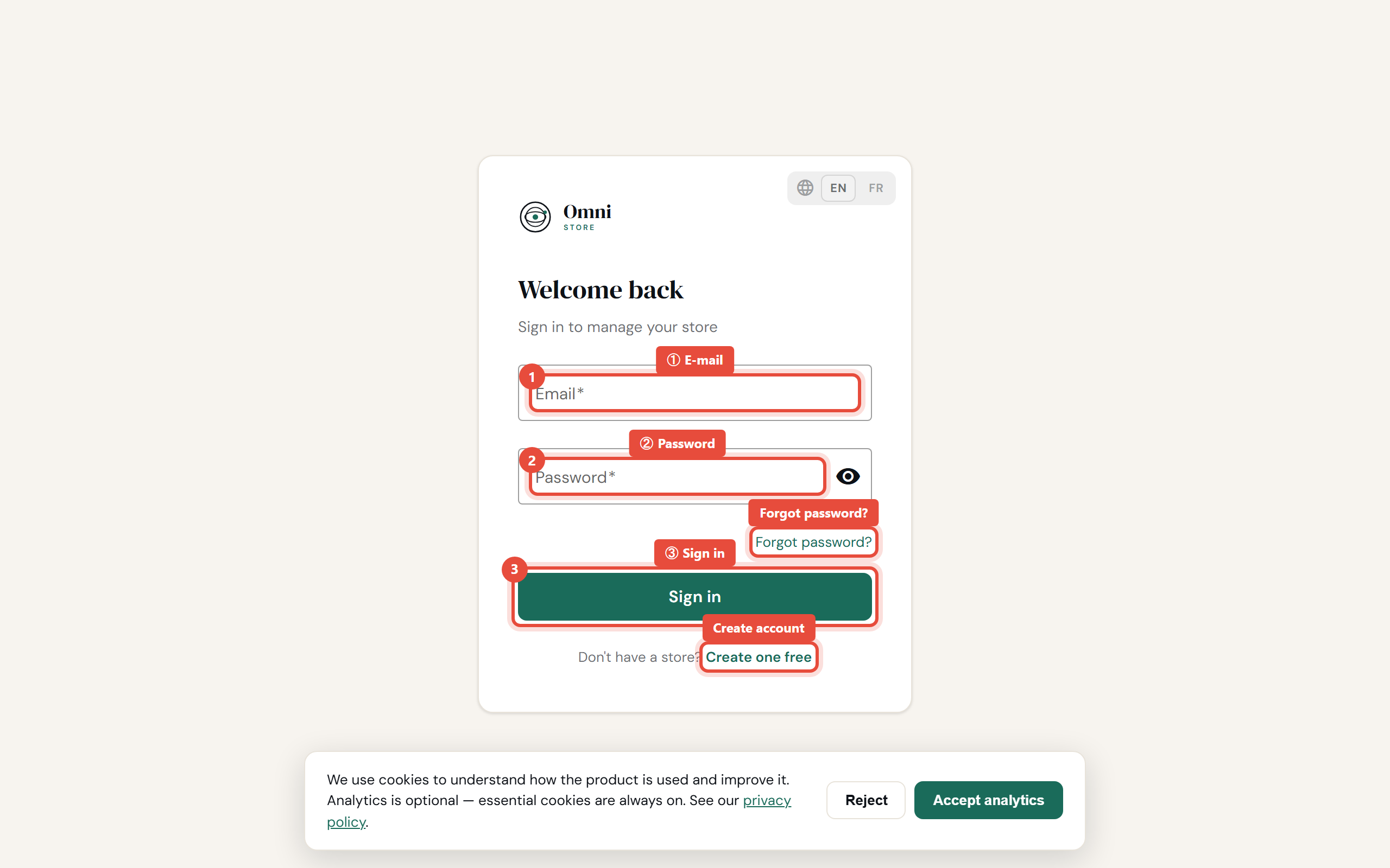 Sign-in page - enter email, password, and click Sign in