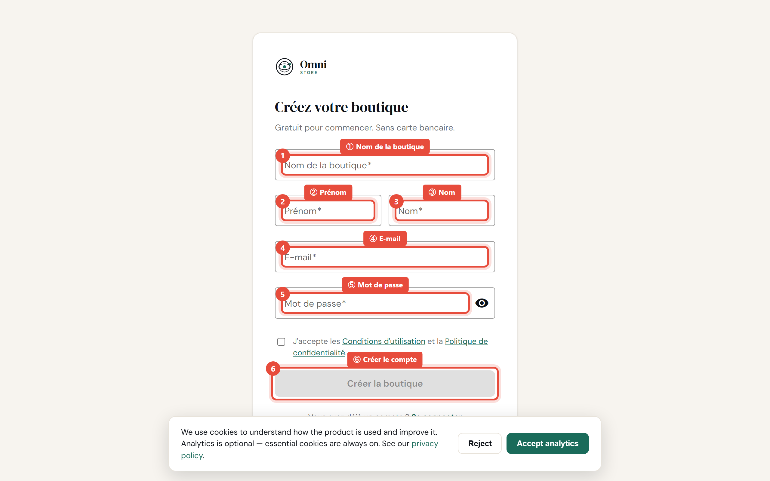 Page de création de compte