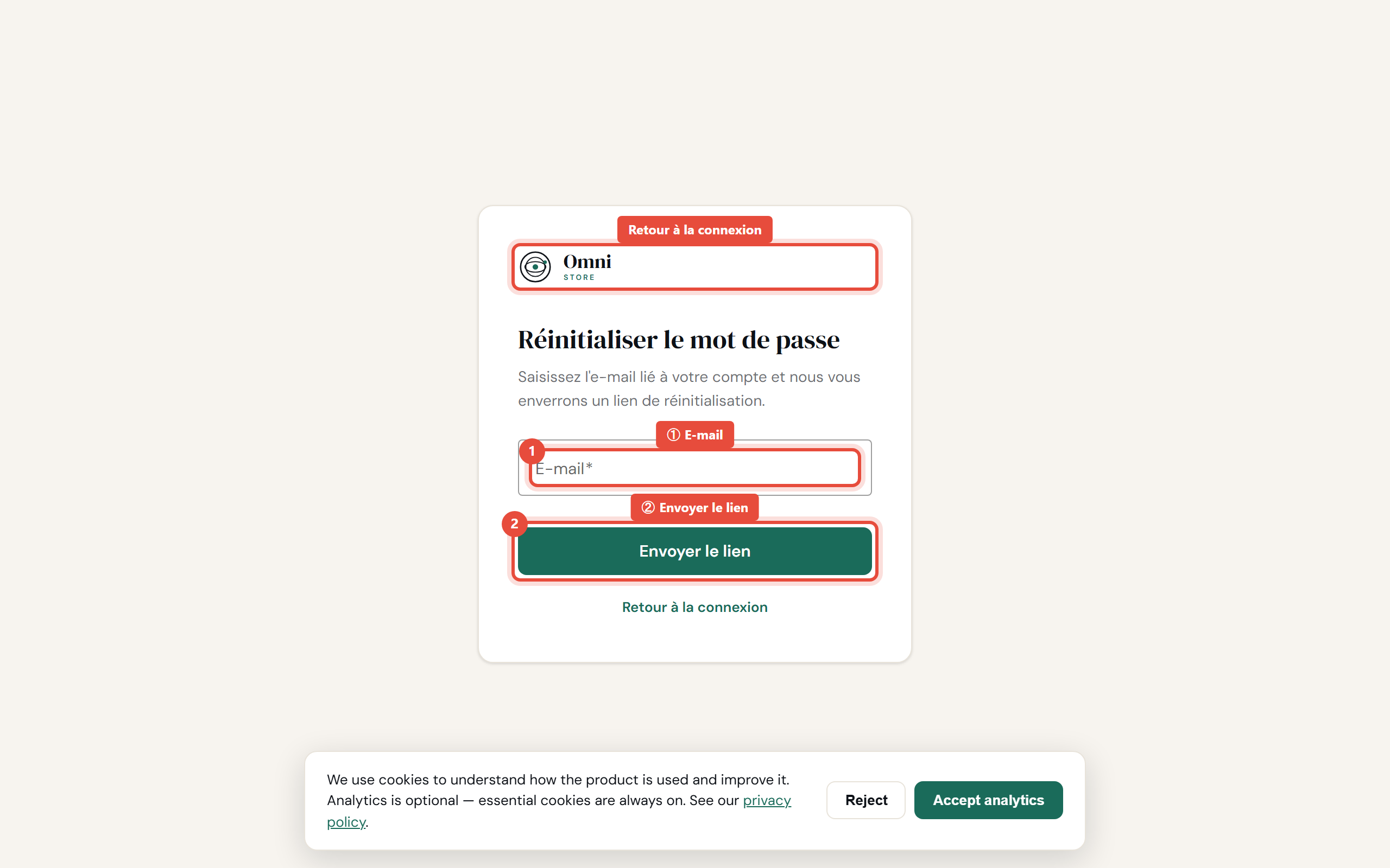 Page mot de passe oublié