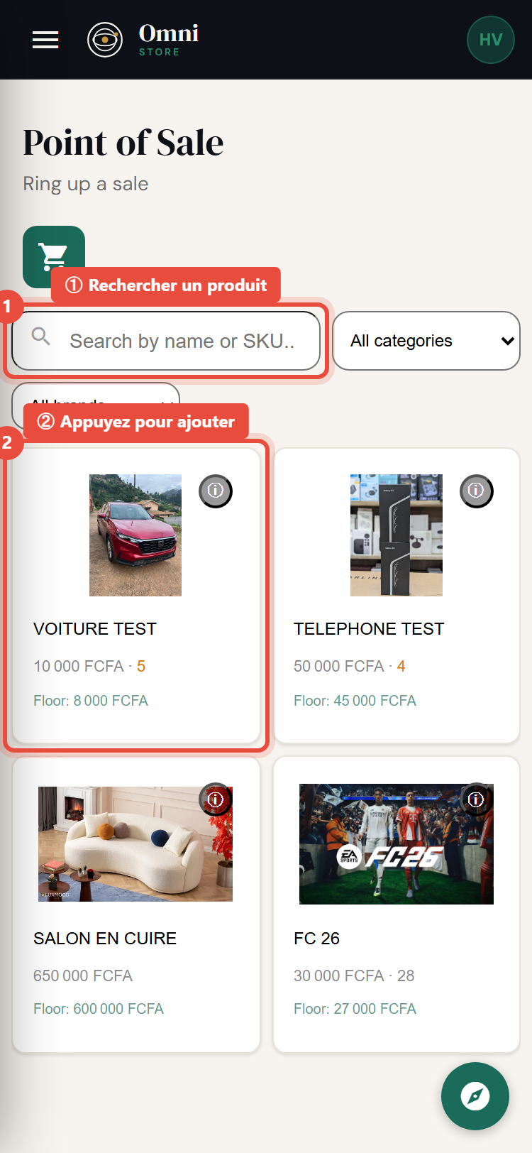 Étapes 1–2 - Recherchez et ajoutez des produits - mobile