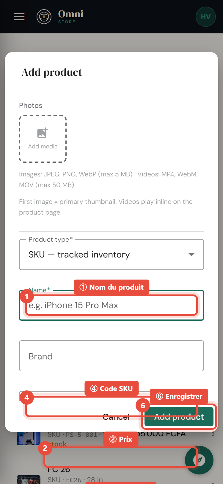 Étape 2 - Remplissez les détails du produit - mobile