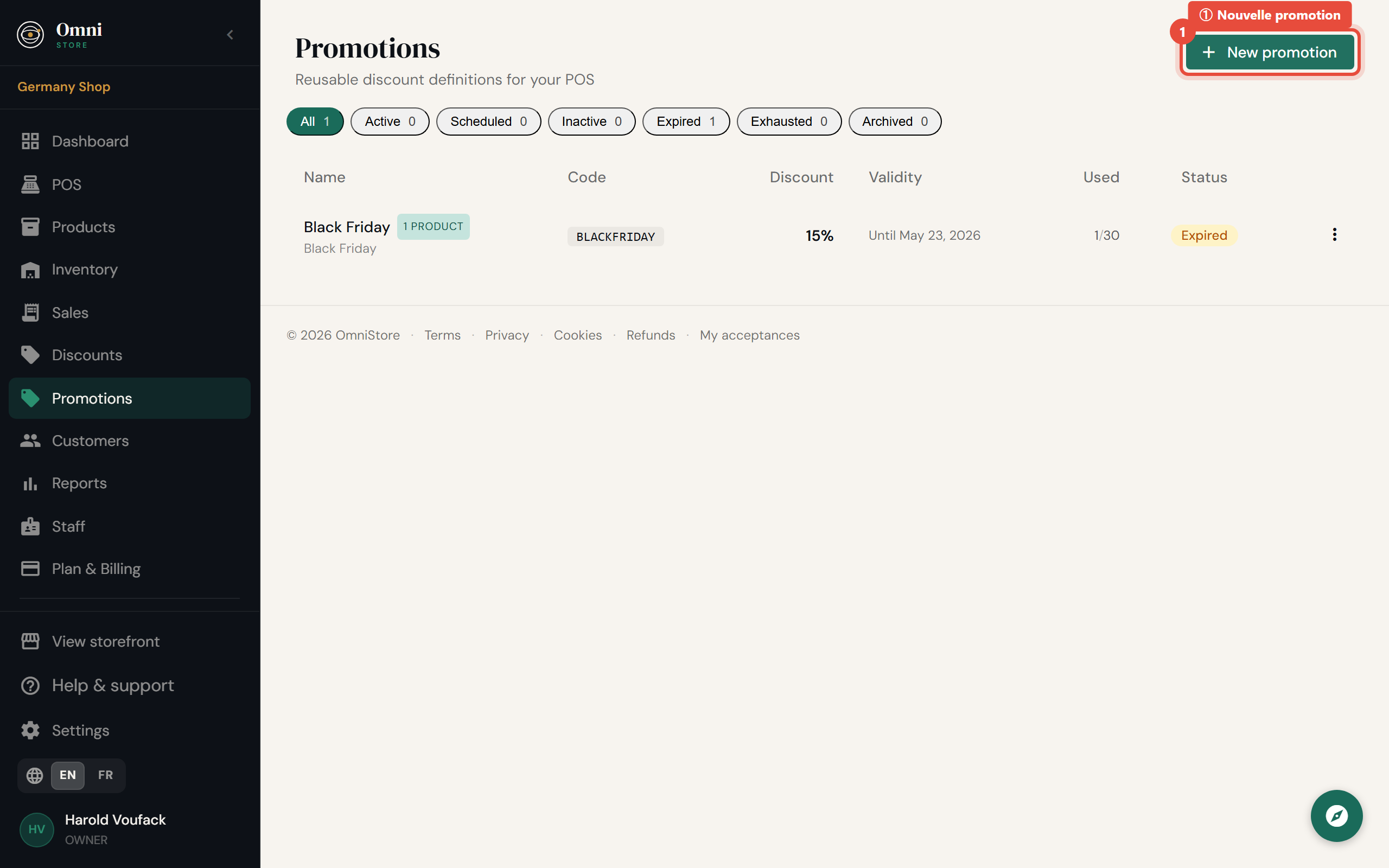 Étape 1 - Cliquez sur Nouvelle promotion