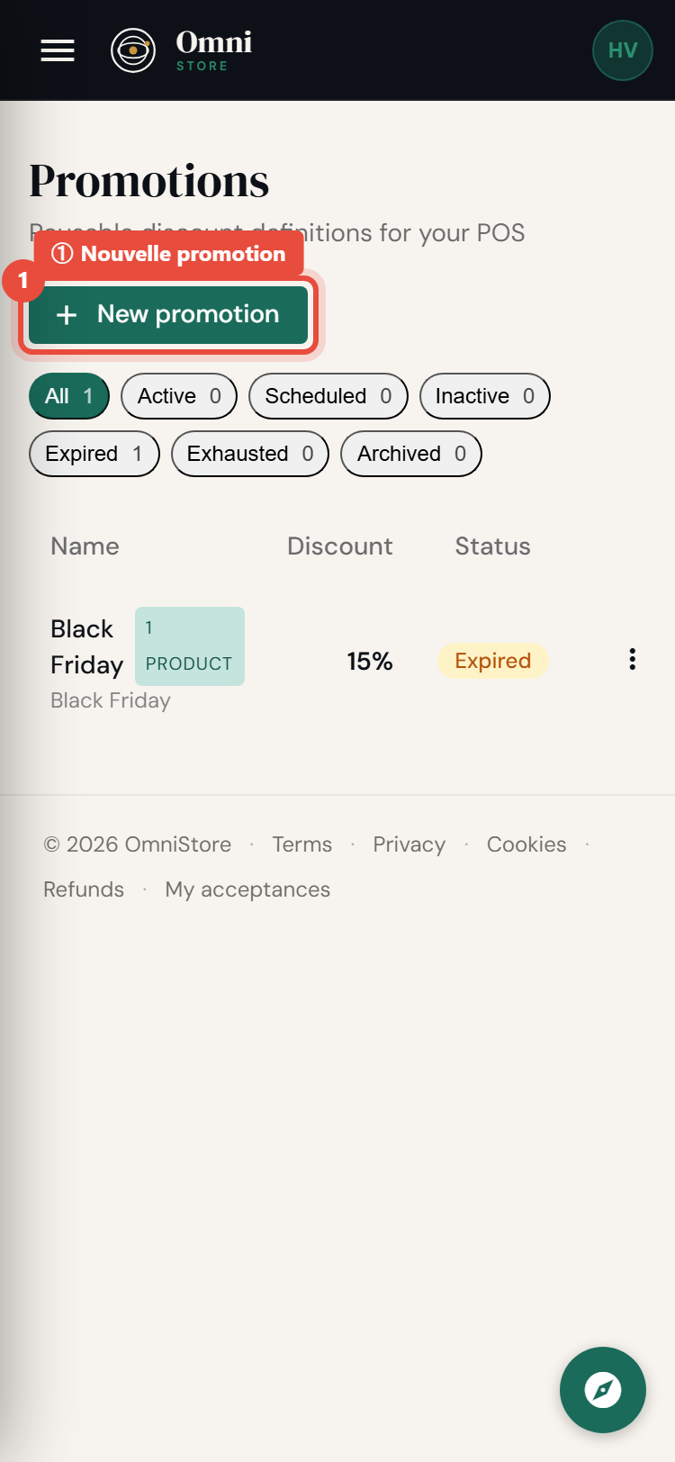 Étape 1 - Cliquez sur Nouvelle promotion - mobile