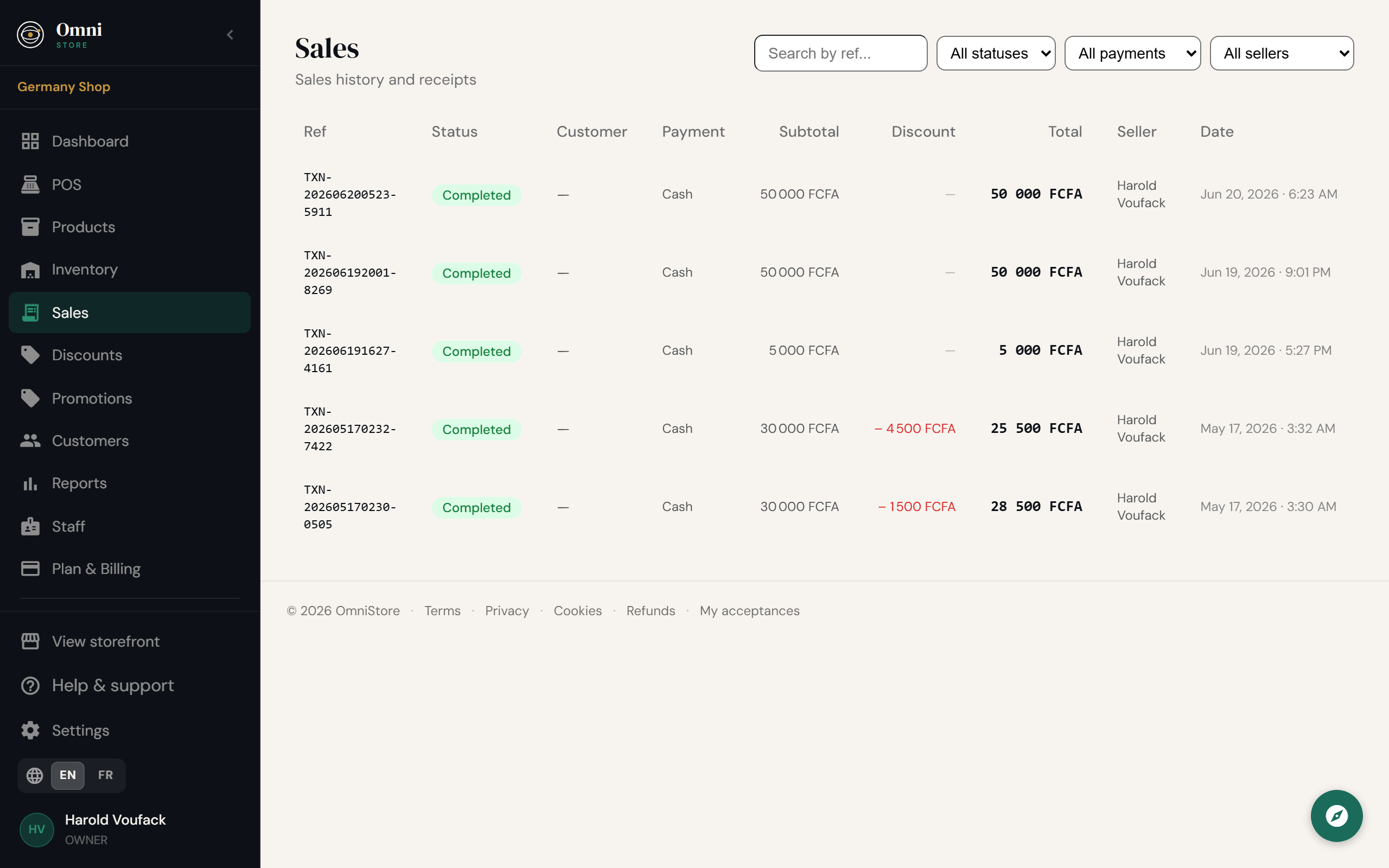 Liste des ventes
