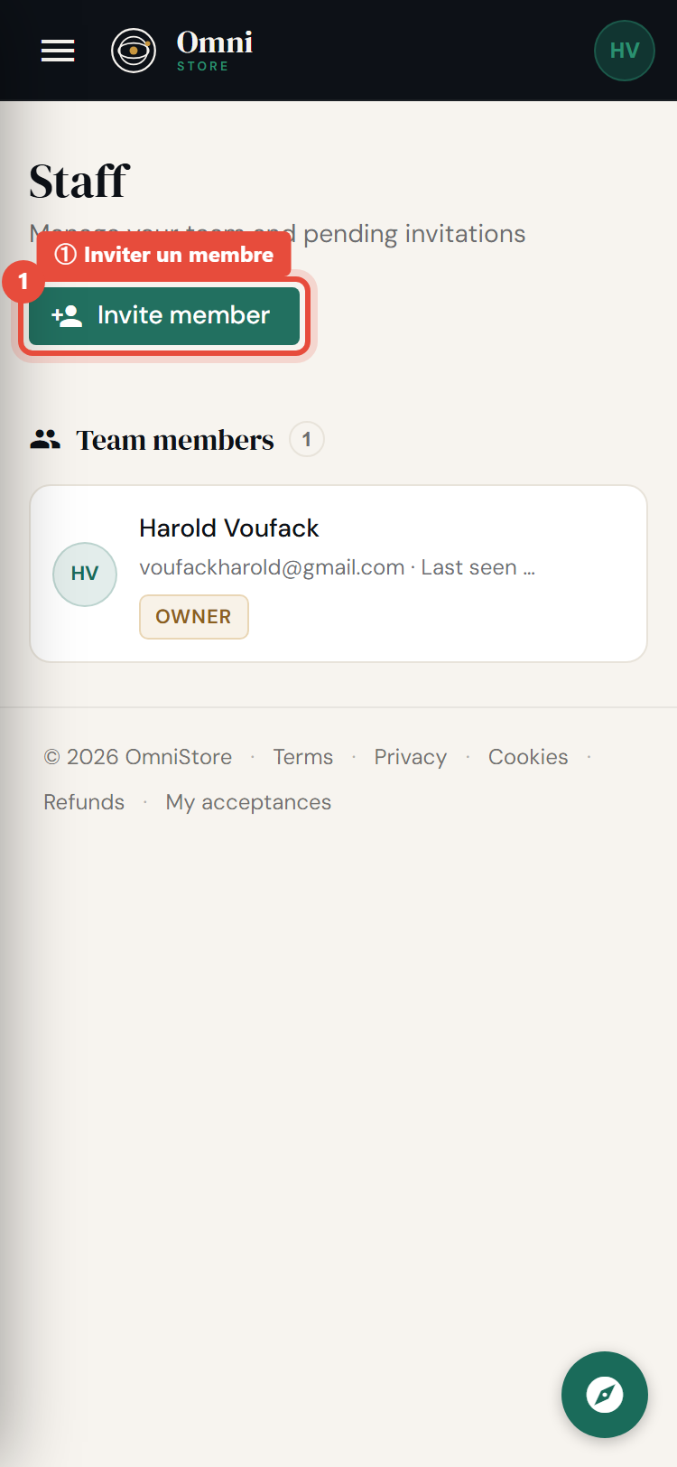 Étape 1 - Cliquez sur Inviter un membre - mobile